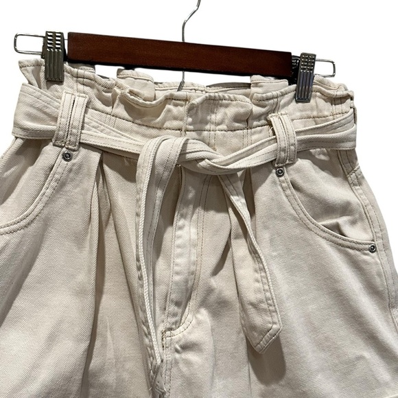 We the Free Denim Paper Bag Super High Waist Tie Cream Shorts Women’s Size XS - Picture 4 of 8
